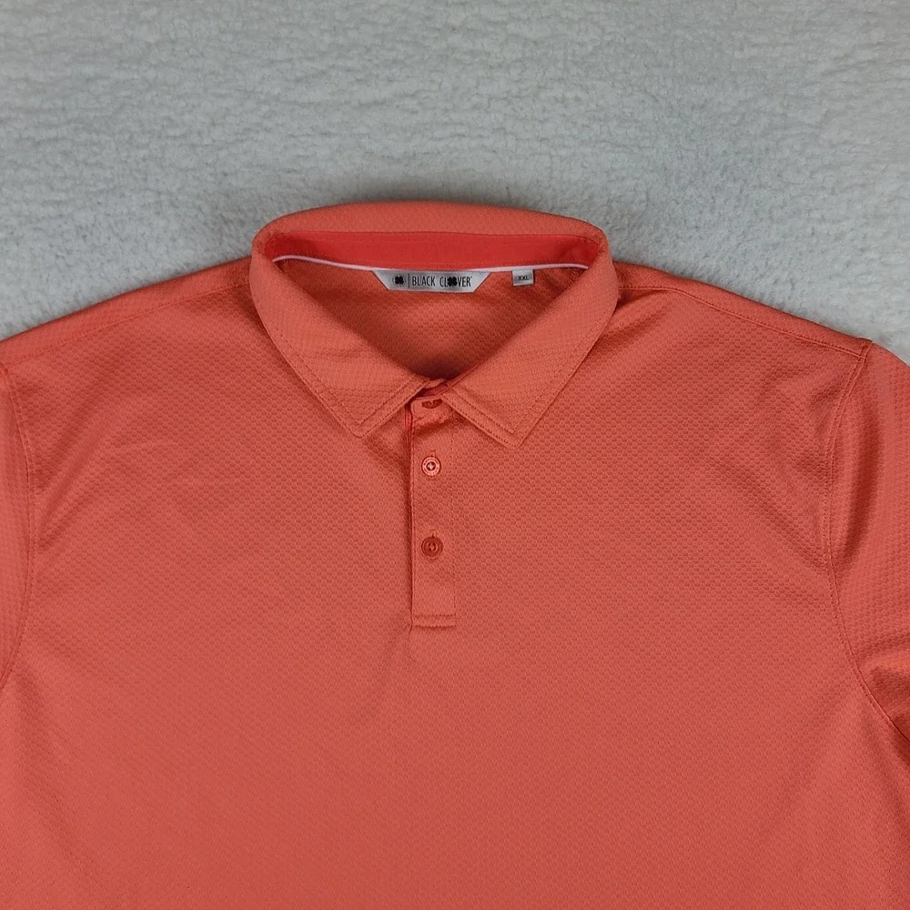 Black Clover Polo Shirt Mens 2XL XXL Orange Performance Golf Short Sleeve